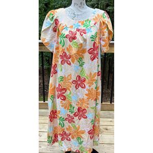 Nui Nalu Womens Hawaii Hawaiian‎ Orange Leaves Beachy Dress Polyester Cotton XL